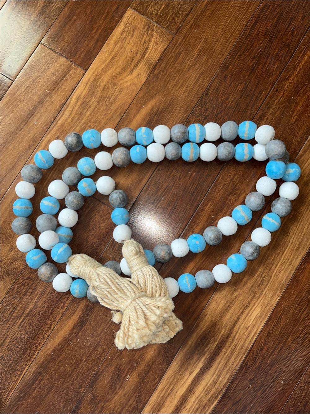Wood bead home garland. Coastal decor.